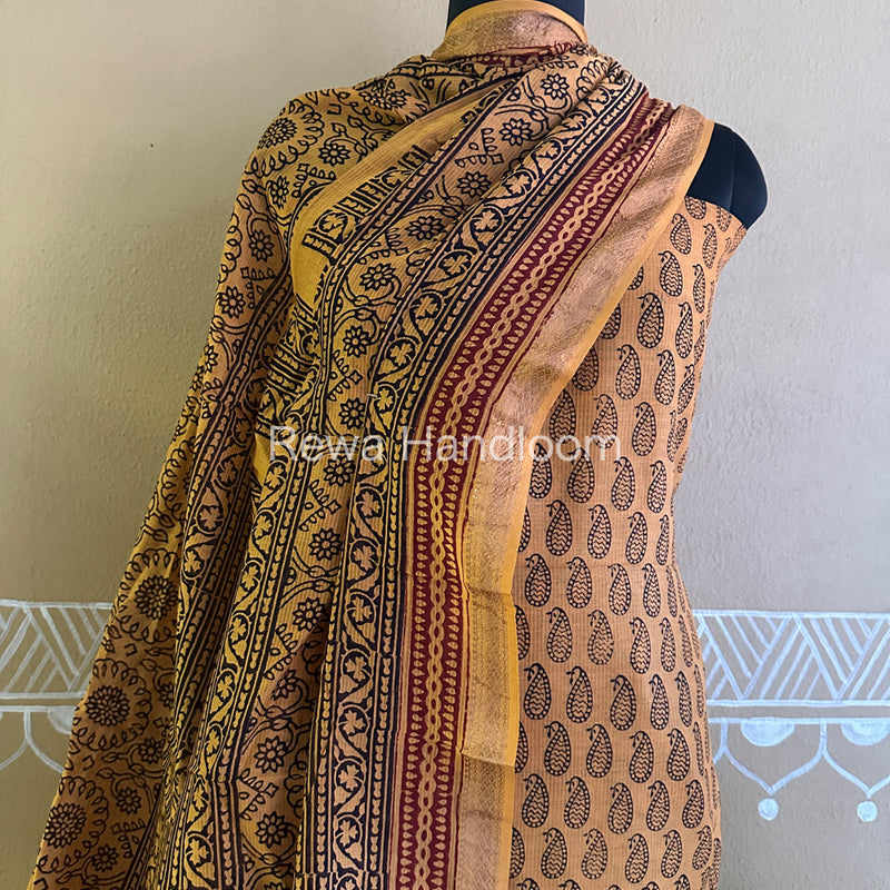 Maheshwari Yellow-Black Bagh Print Suit BSP0107