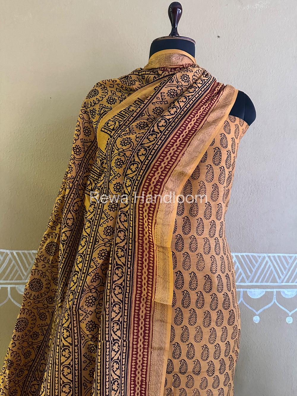 Maheshwari Yellow-Black Bagh Print Suit- BSP0107