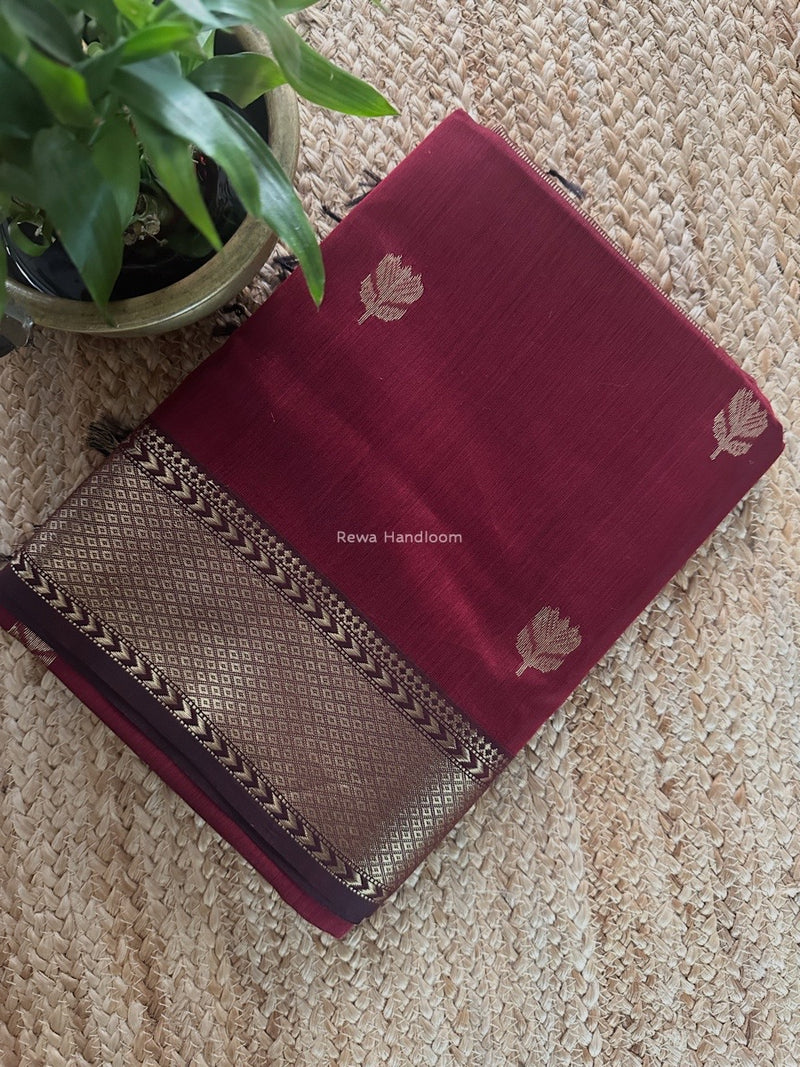 Maroon Butta Zari Border Maheshwari Saree LLBS08
