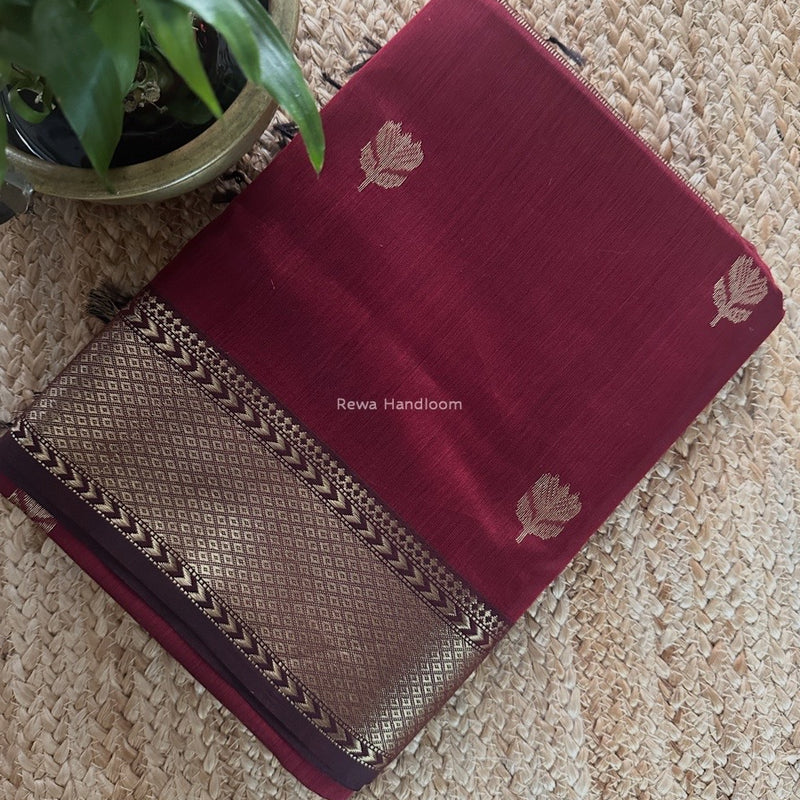 Maroon Butta Zari Border Maheshwari Saree LLBS08
