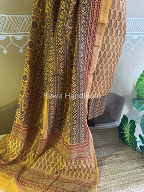 Maheshwari Yellow-Black Bagh Print Suit- BSP0107