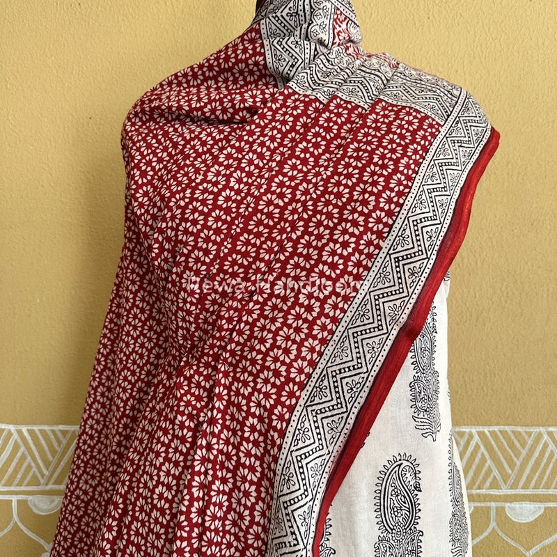 White-Maroon Bagh Print Cotton Suit BCS005