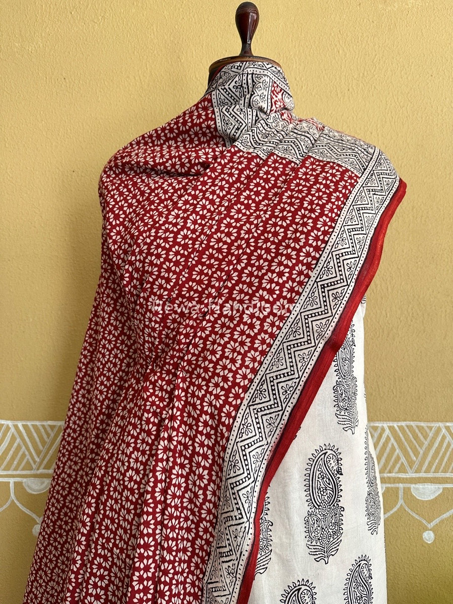 White-Maroon Bagh Print Cotton Suit BCS005