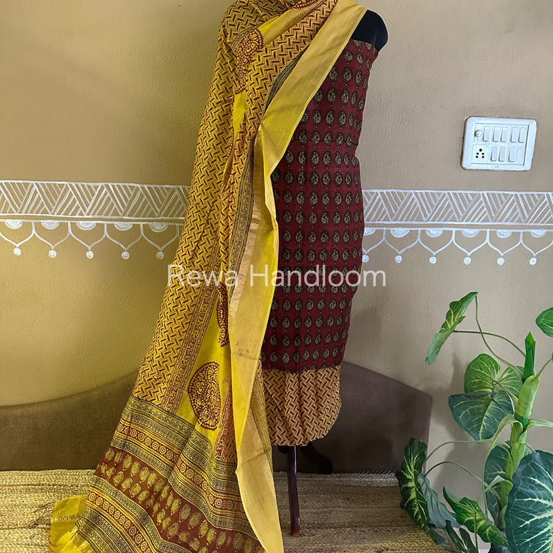 Maheshwari Red-Yellow Bagh Print Suit BSP102