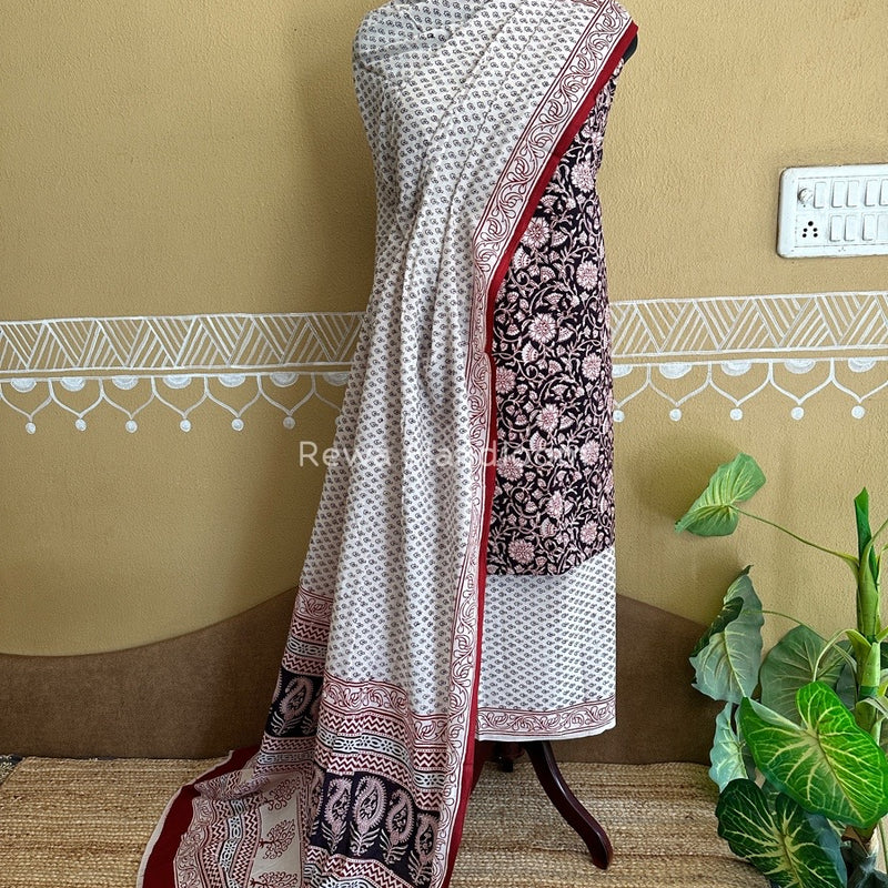 Black-White Bagh Print Cotton Suit BCS006