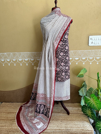 Black-White Bagh Print Cotton Suit BCS006