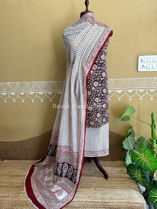 Black-White Bagh Print Cotton Suit BCS006