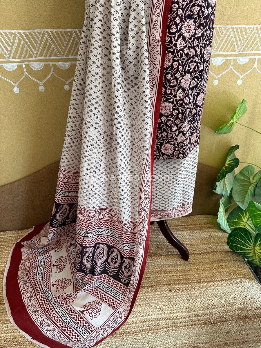 Black-White Bagh Print Cotton Suit BCS006