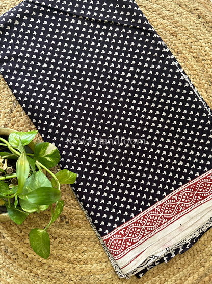 White-Black Bagh Print Cotton Suit-BCS22