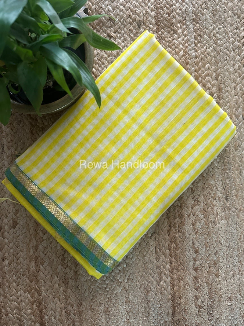 Exclusive Maheshwari Yellow Checks Saree CLBS01