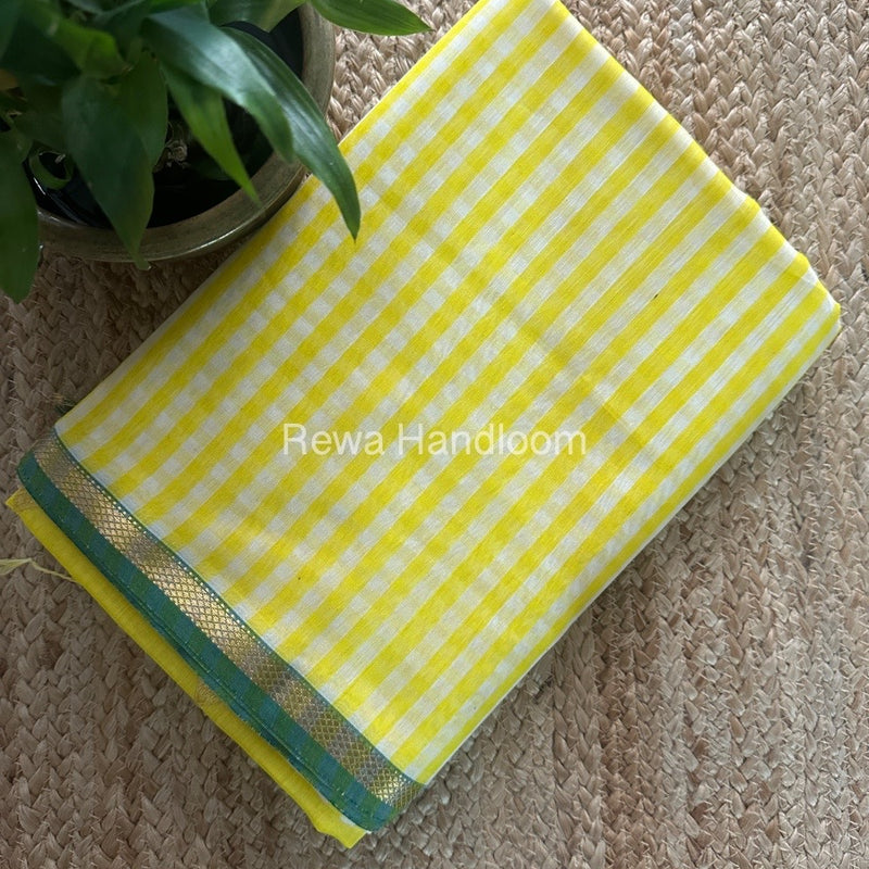 Exclusive Maheshwari Yellow Checks Saree CLBS01