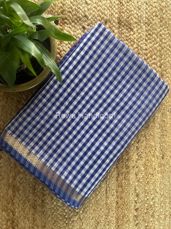 Exclusive Maheshwari Blue Checks Saree CLBS02