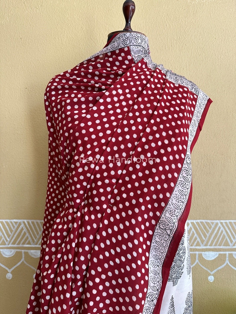 White-Maroon Bagh Print Cotton Suit BCS007