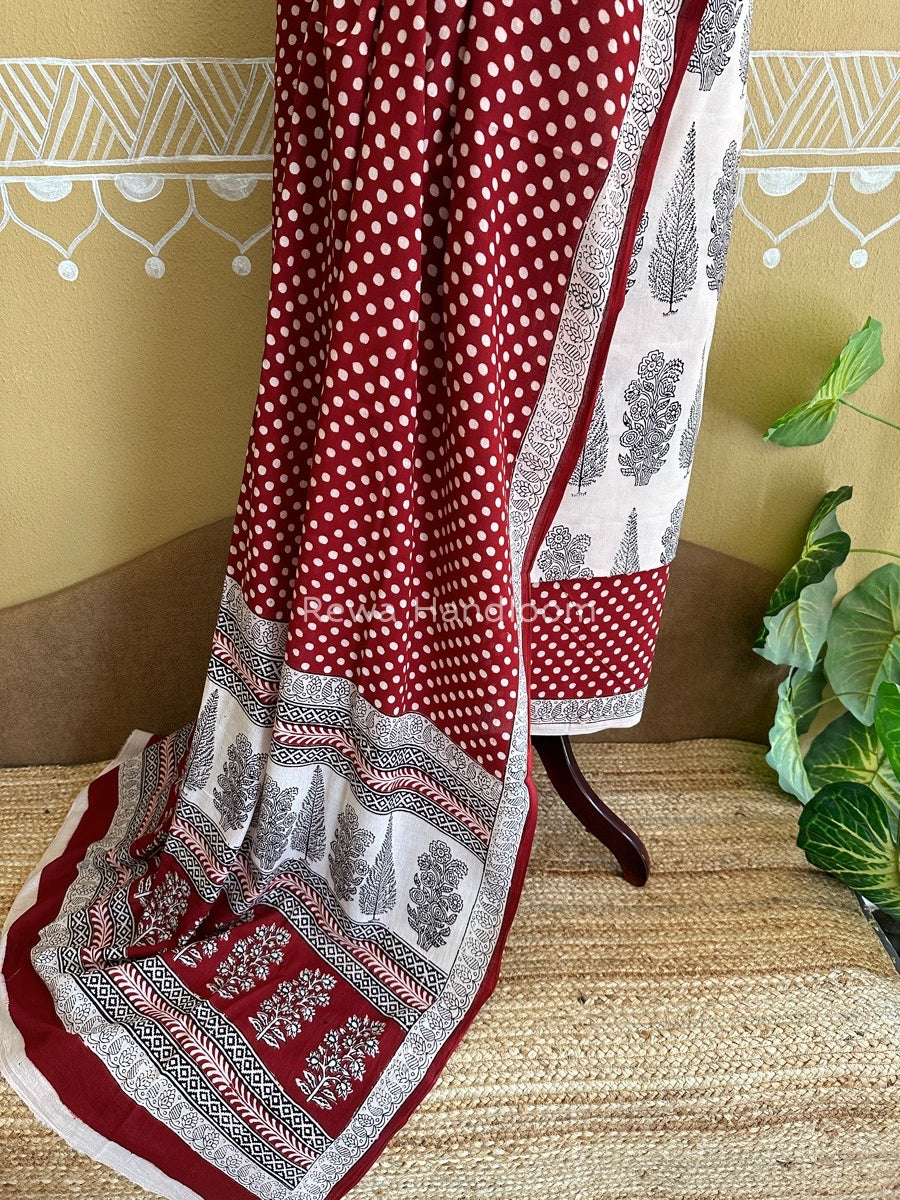 White-Maroon Bagh Print Cotton Suit BCS007