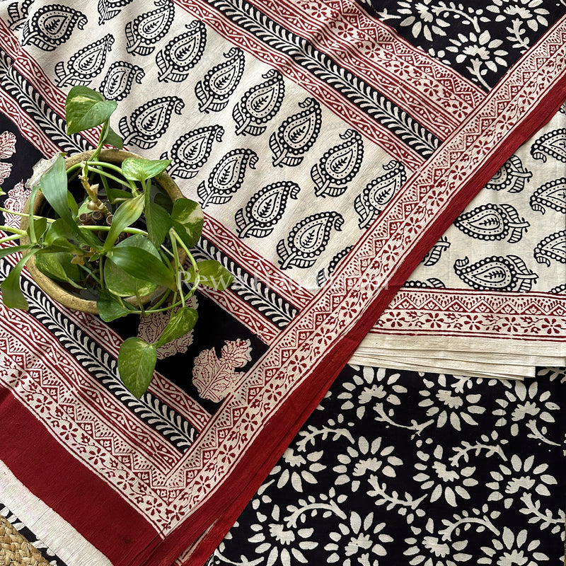 White-Black Bagh Print Cotton Suit-BCS24