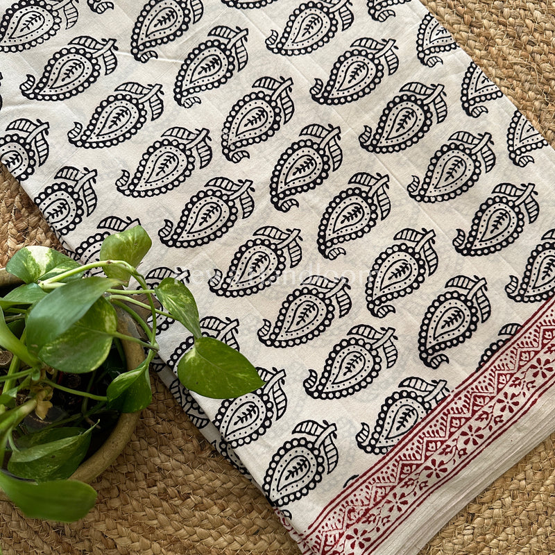 White-Black Bagh Print Cotton Suit-BCS24