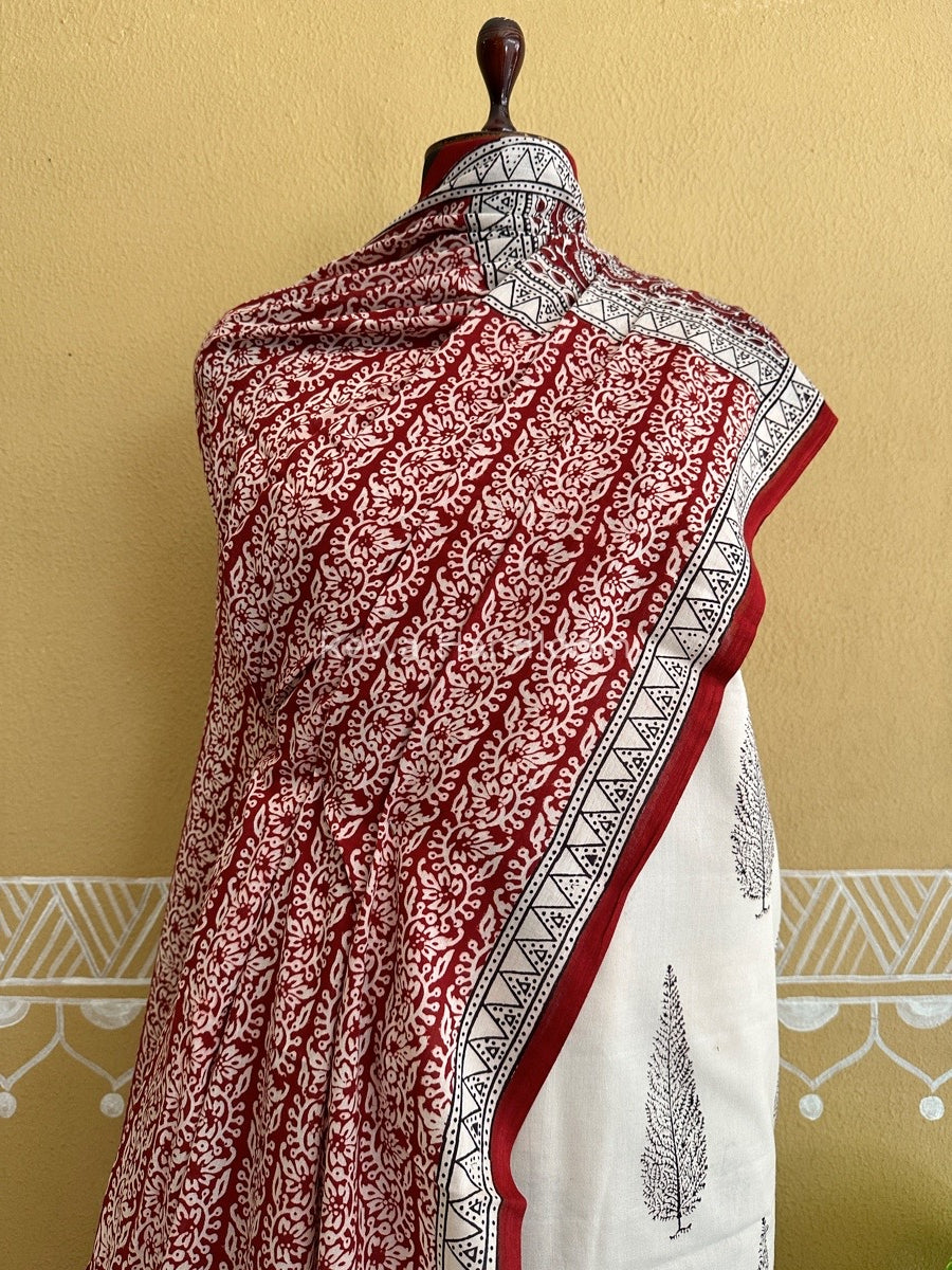 White-Maroon Bagh Print Cotton Suit BCS0011