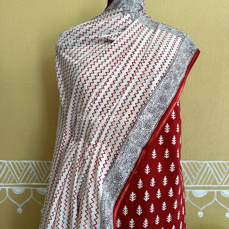 Maroon-White Bagh Print Cotton Suit BCS008