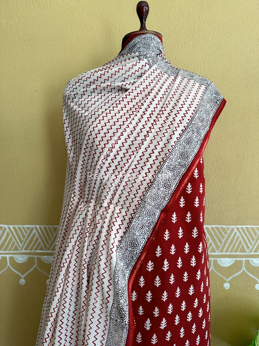 Maroon-White Bagh Print Cotton Suit BCS008