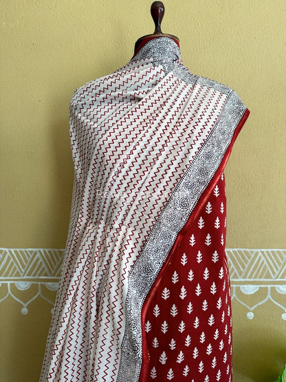 Maroon-White Bagh Print Cotton Suit BCS008