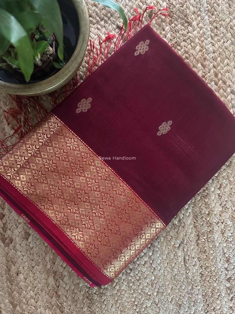 Maheshwari Maroon Flower Butti Saree NPS02