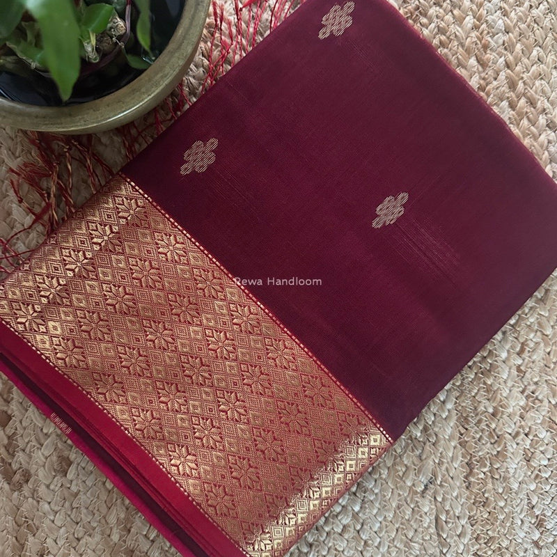 Maheshwari Maroon Flower Butti Saree NPS02