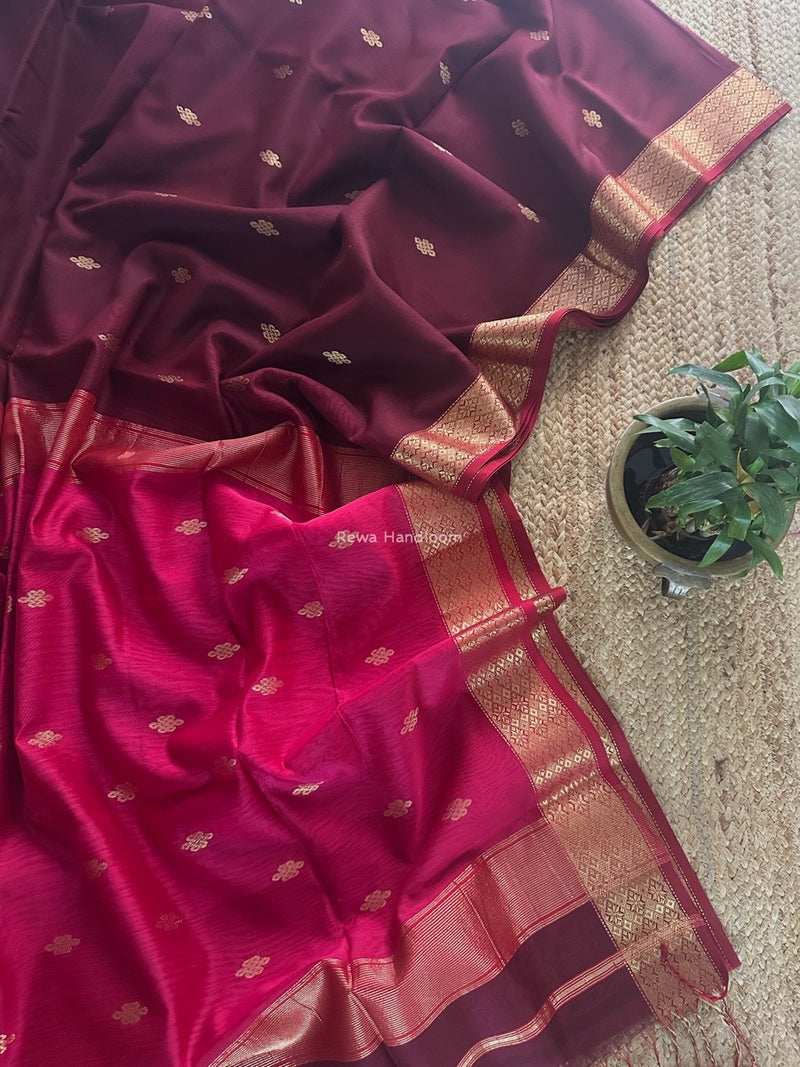 Maheshwari Maroon Flower Butti Saree NPS02
