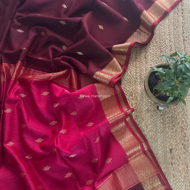 Maheshwari Maroon Flower Butti Saree NPS02