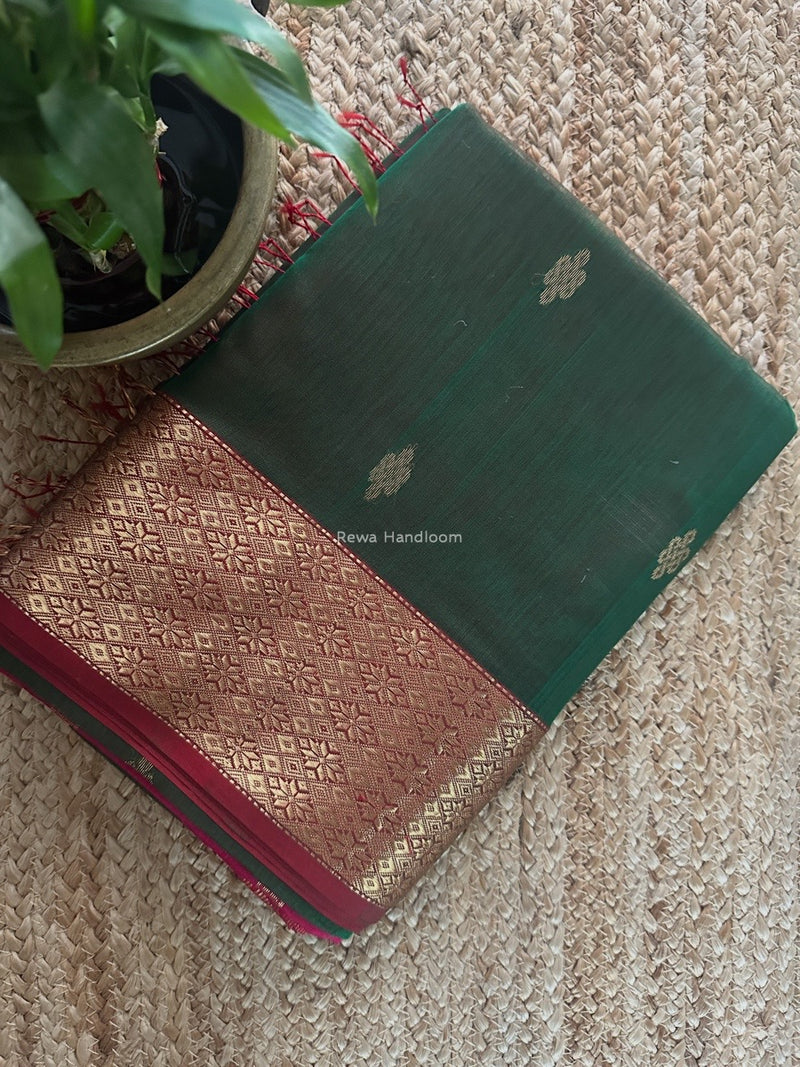 Maheshwari Green Flower Butti Saree NPS03