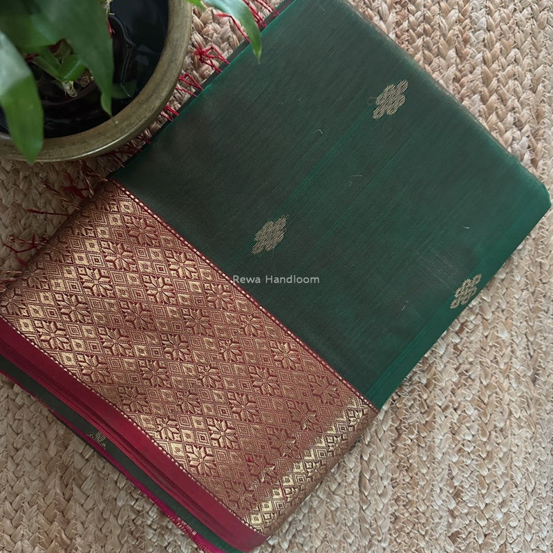 Maheshwari Green Flower Butti Saree NPS03