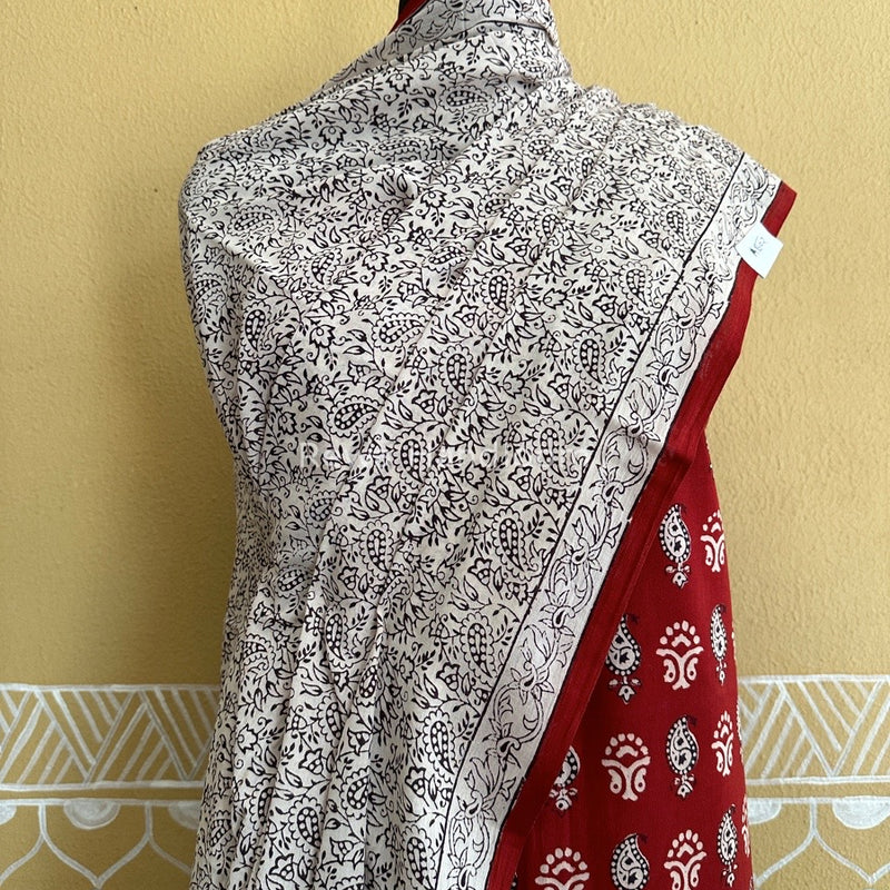 Maroon-White Bagh Print Cotton Suit BCS0012