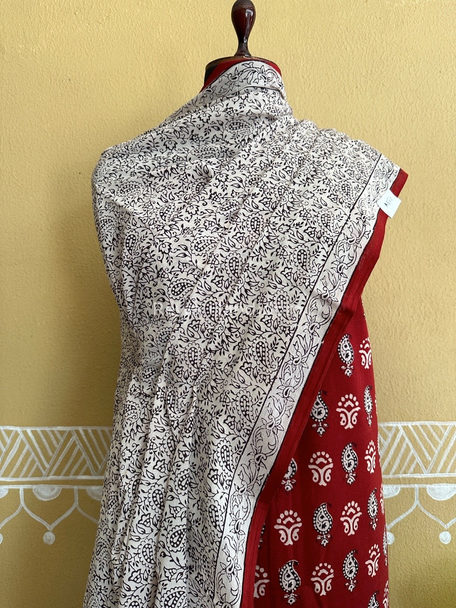 Maroon-White Bagh Print Cotton Suit BCS0012