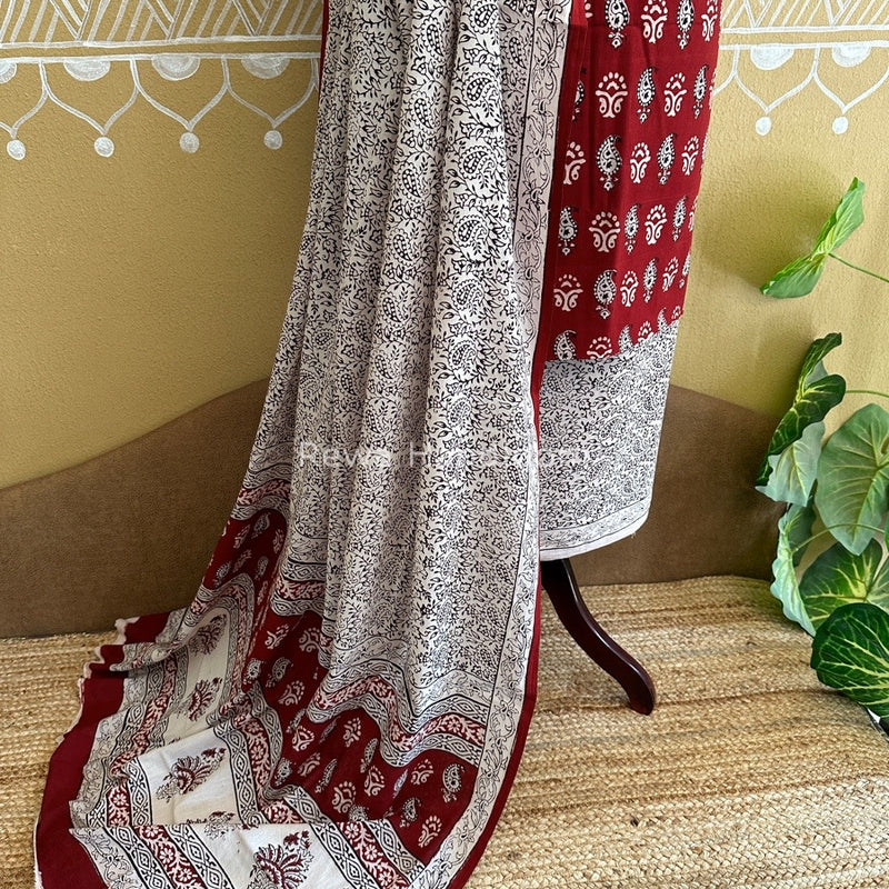Maroon-White Bagh Print Cotton Suit BCS0012