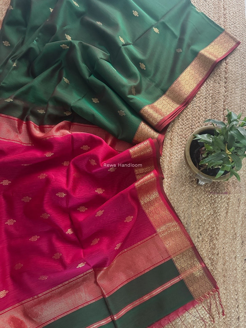 Maheshwari Green Flower Butti Saree NPS03