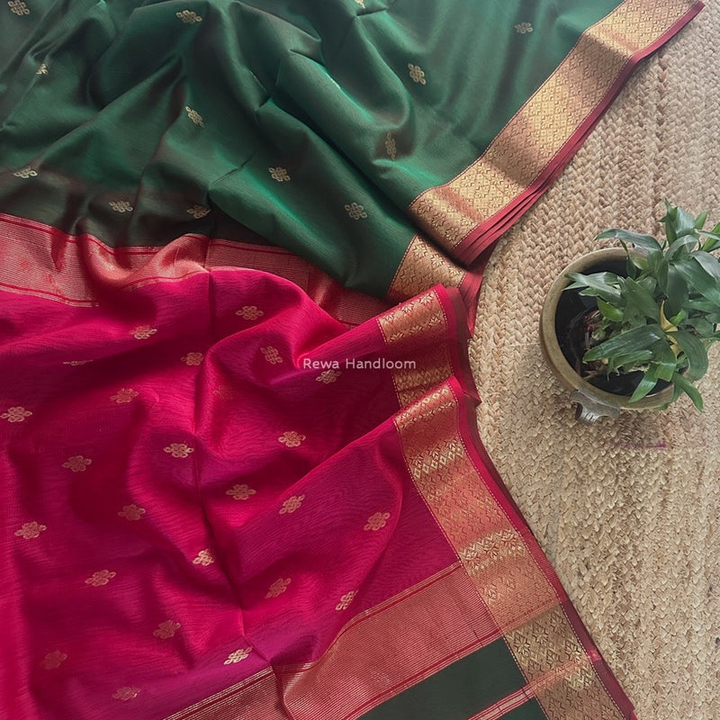 Maheshwari Green Flower Butti Saree NPS03