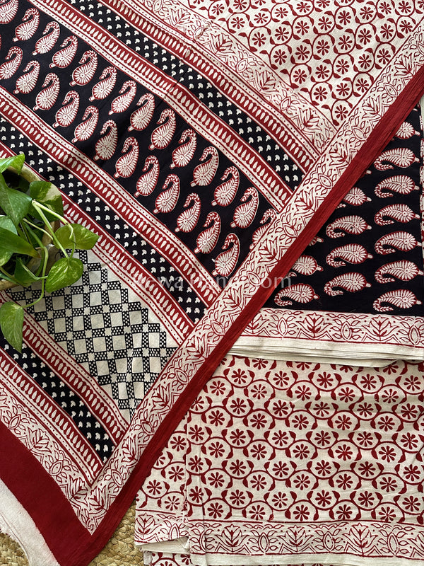 Black-White Bagh Print Cotton Suit-BCS27