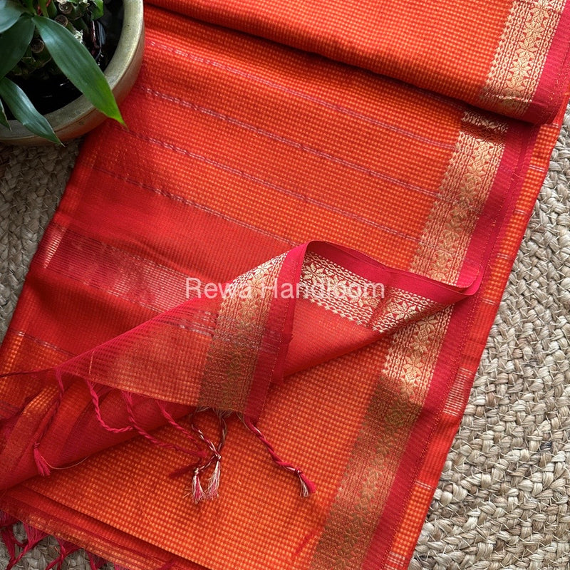 Maheshwari Orange Garbha Reshami Silk Saree GS123