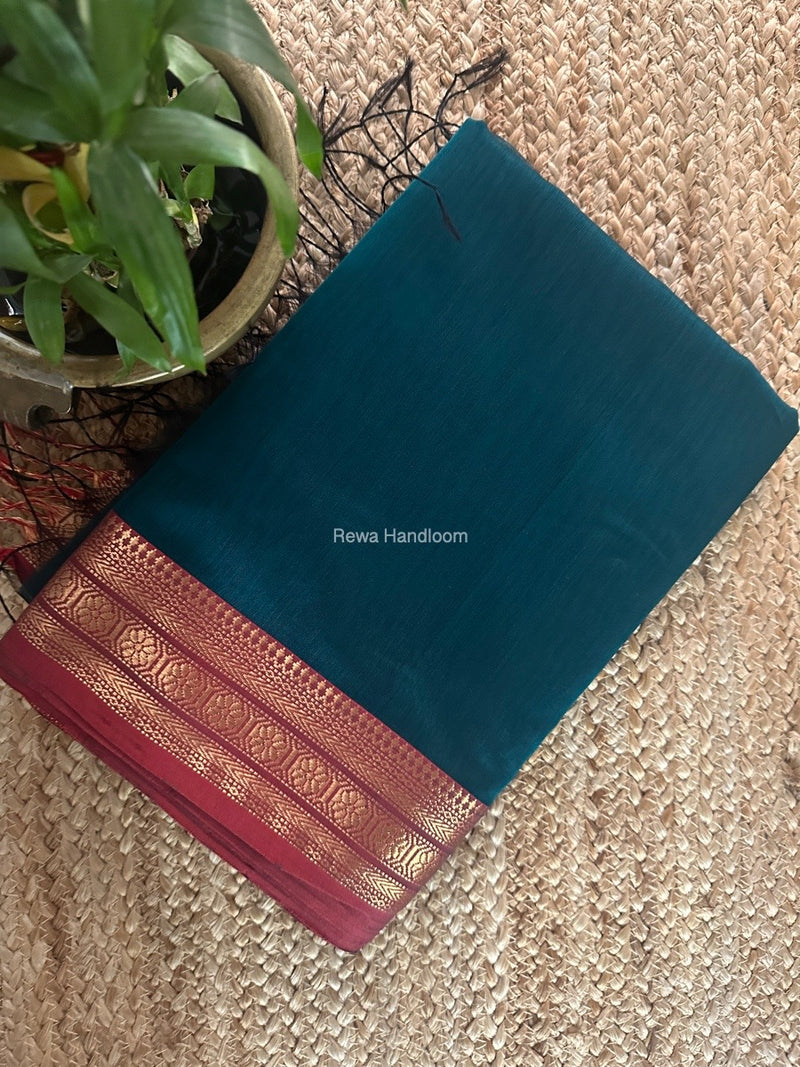 Maheshwari Rama Green Zari Border Plain Saree ZSBS027