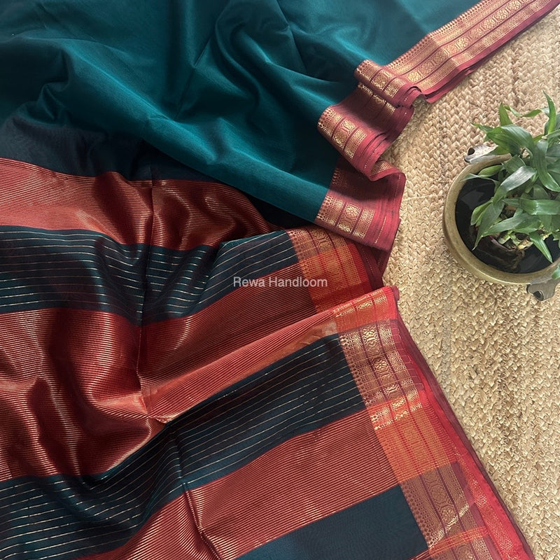 Maheshwari Rama Green Zari Border Plain Saree ZSBS027