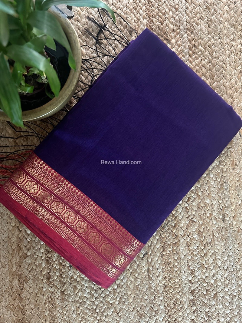 Maheshwari Purple Zari Border Plain Saree ZSBS028