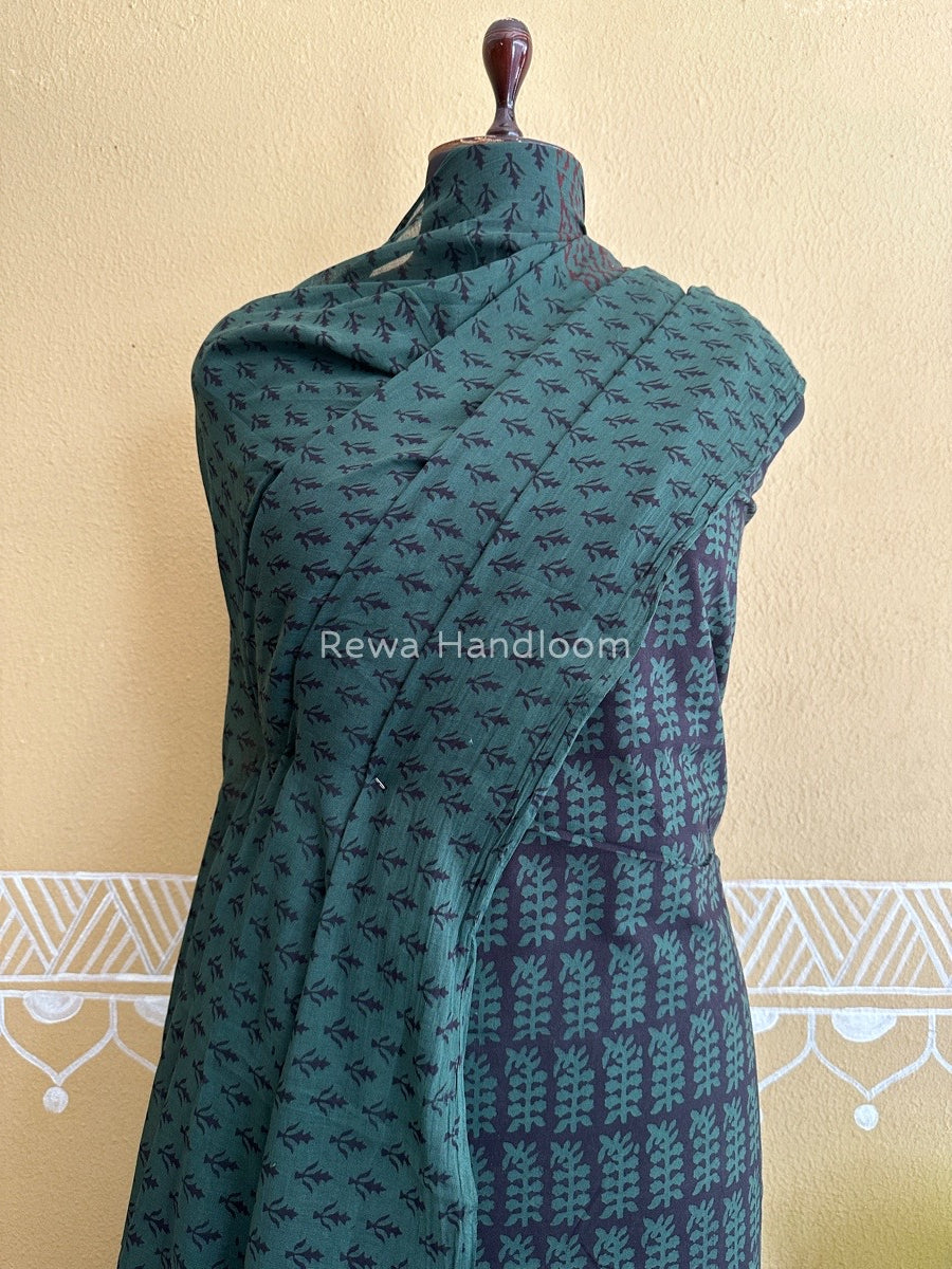 Black-Green Bagh Print Cotton Suit BCS0014
