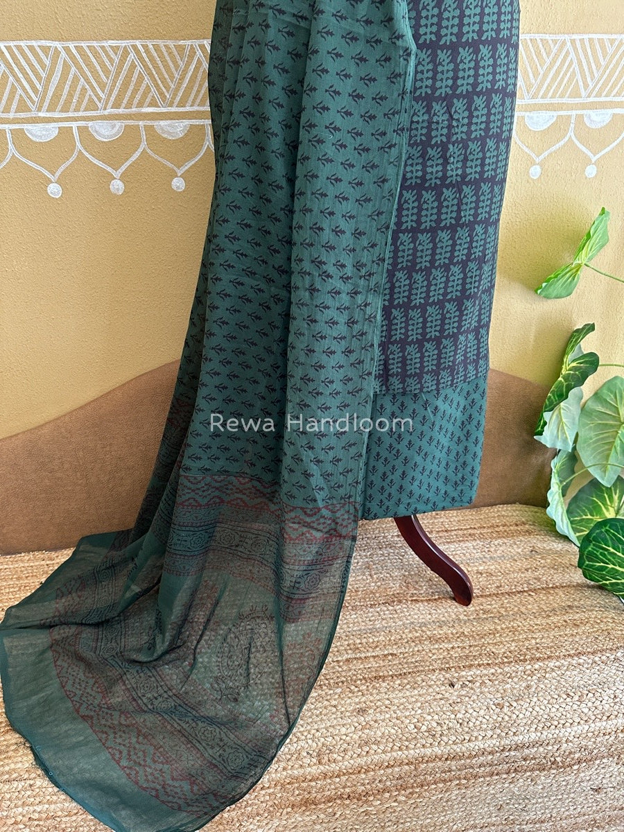 Black-Green Bagh Print Cotton Suit BCS0014