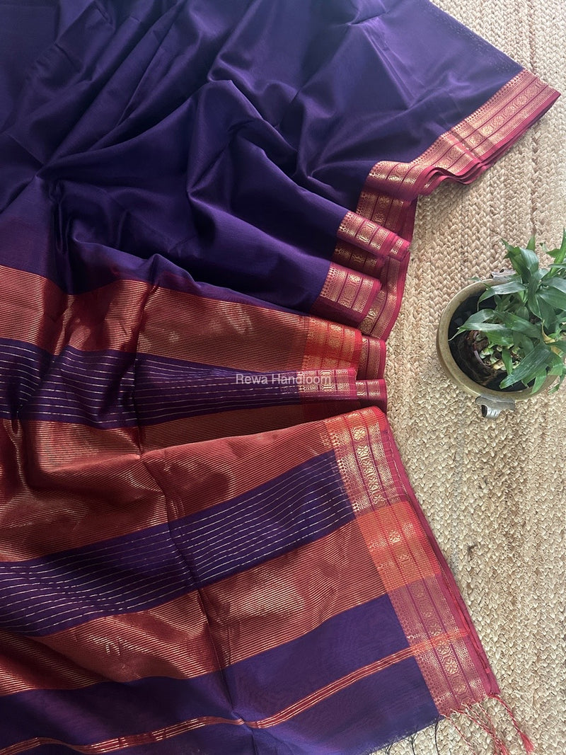 Maheshwari Purple Zari Border Plain Saree ZSBS028
