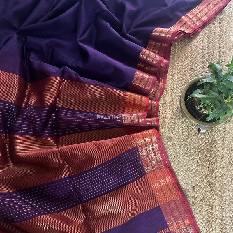 Maheshwari Purple Zari Border Plain Saree ZSBS028