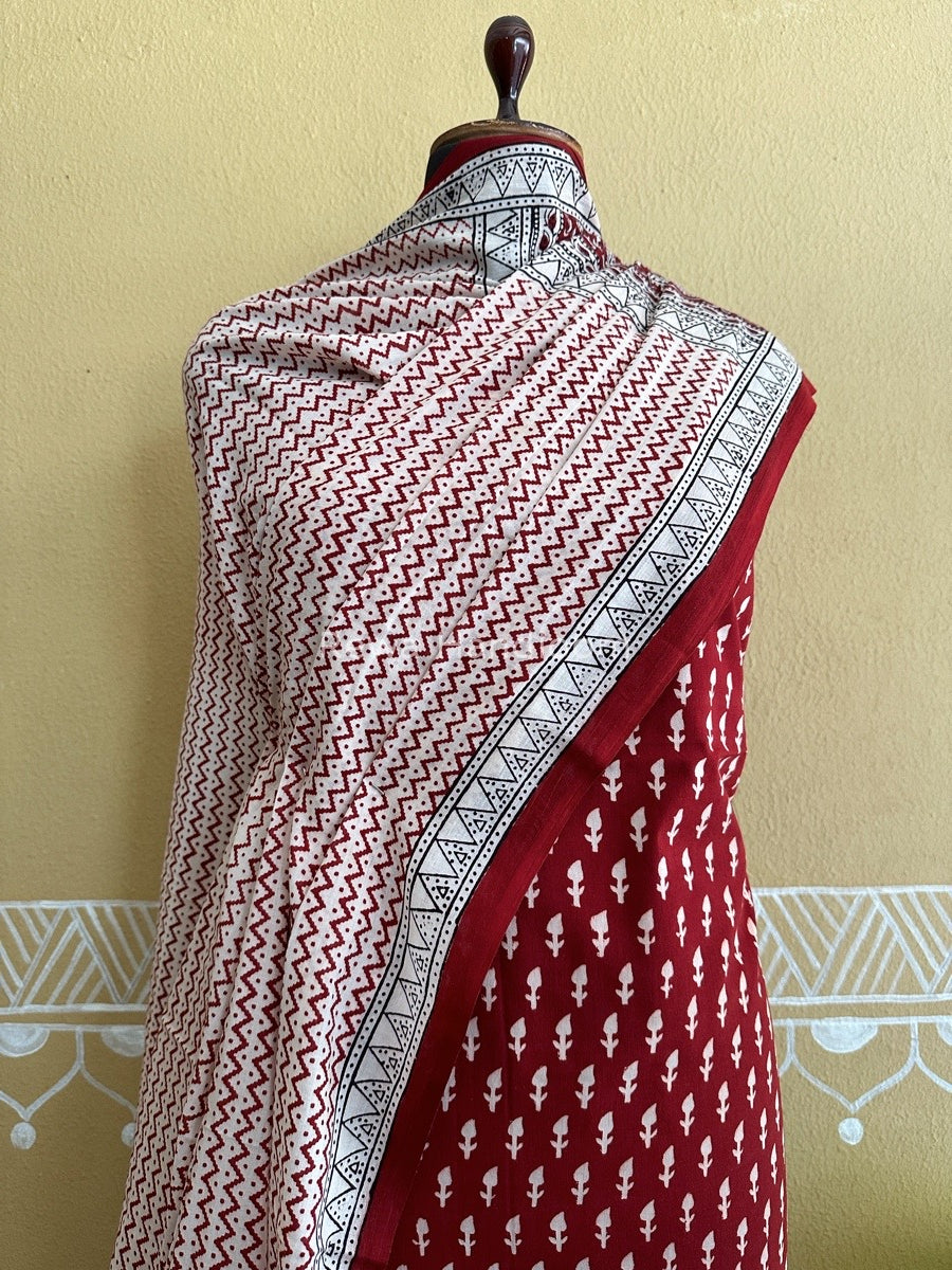 Maroon-White Bagh Print Cotton Suit BCS0016