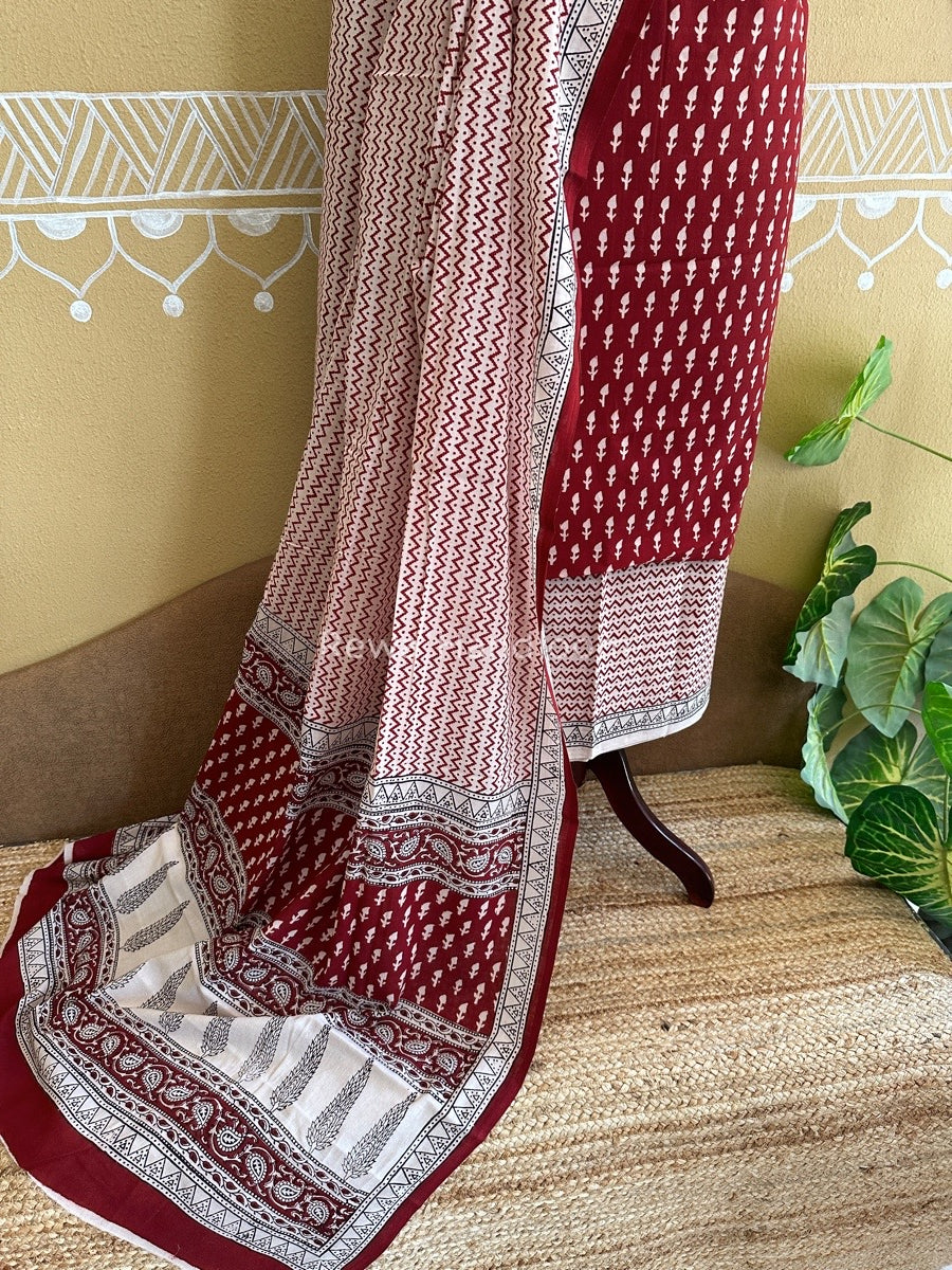 Maroon-White Bagh Print Cotton Suit BCS0016