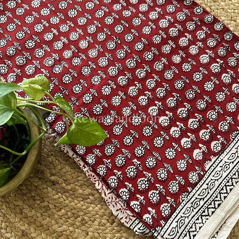 Red-White Bagh Print Cotton Suit-BCS30