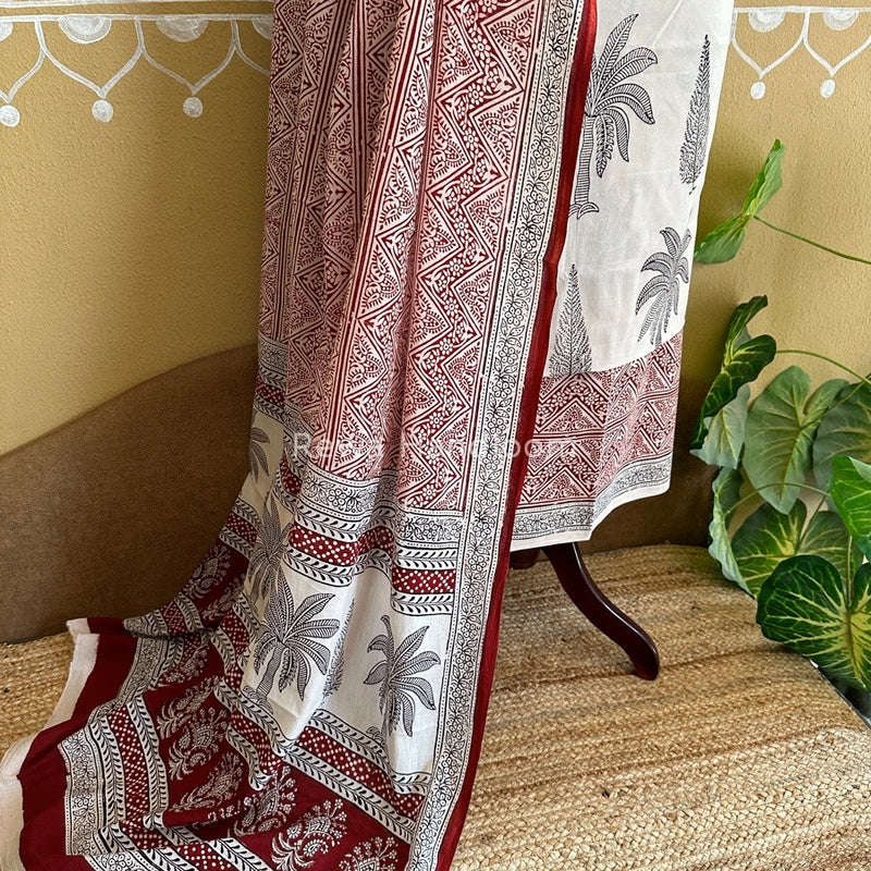 White-Maroon Bagh Print Cotton Suit BCS0015