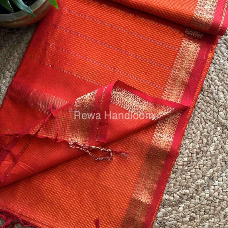 Maheshwari Orange Garbha Reshami Silk Saree GS137