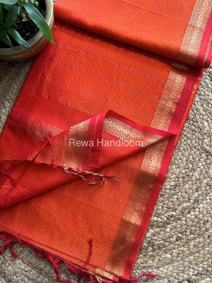Maheshwari Orange Garbha Reshami Silk Saree GS137